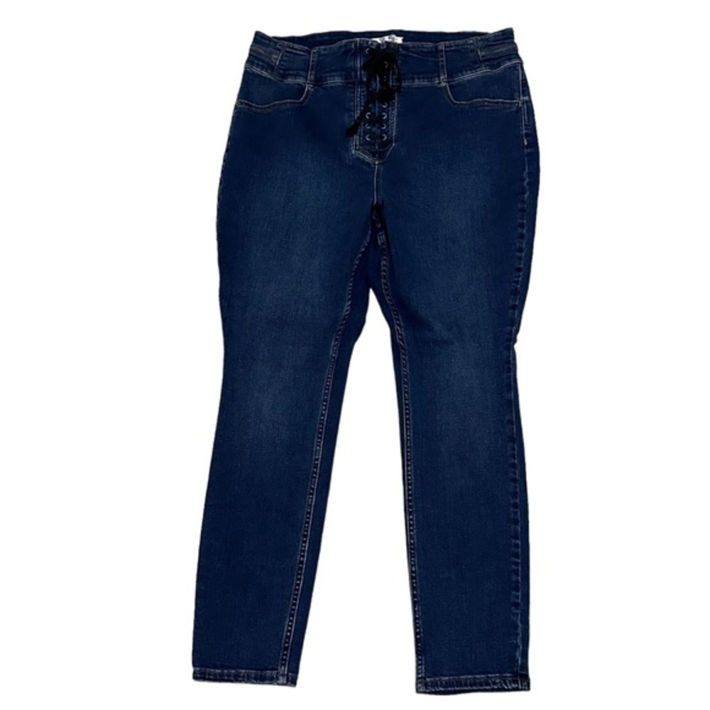 Free People Curvy High Rise Lace Up Skinny Jeans Jegging Blue 35x29